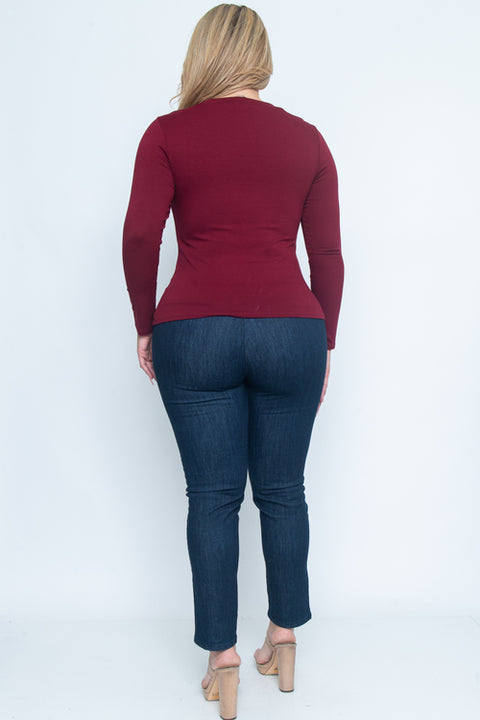 Plus Size Long Sleeve Top (ZA3471L) Burgundy / ( 1x-2x-3x- 1-1-1)