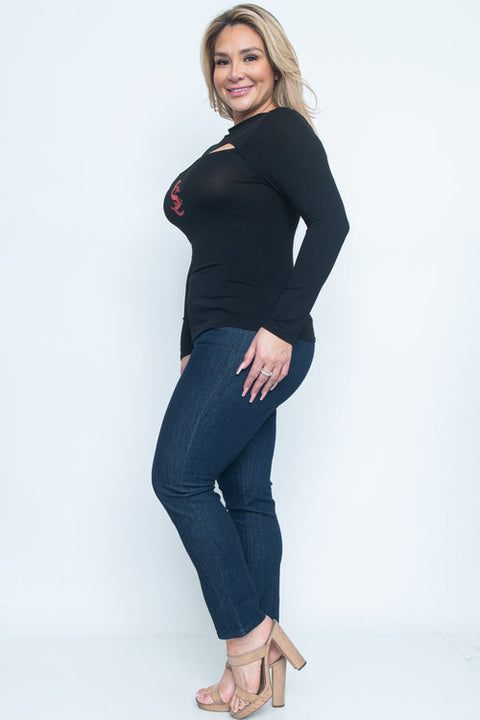 Plus Size Long Sleeve Top (ZA3471L) Black / ( 1x-2x-3x- 1-1-1)