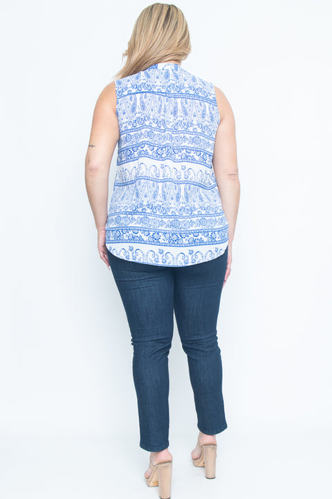Plus Size Sleeve Less Top (ZB7975-P) Blue / ( 1x-2x-3x- 1-1-1)
