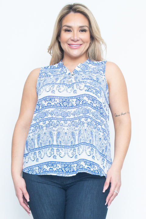 Plus Size Sleeve Less Top (ZB7975-P) Blue / ( 1x-2x-3x- 1-1-1)
