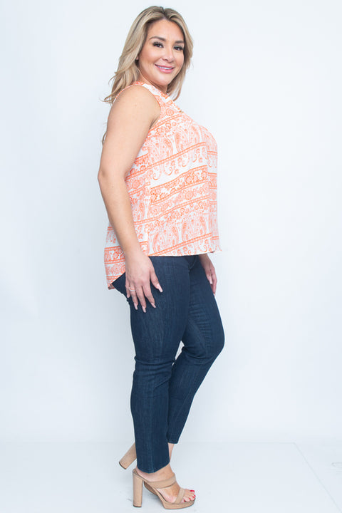 Plus Size Sleeve Less Top (ZB7975-P) Blue / ( 1x-2x-3x- 1-1-1)