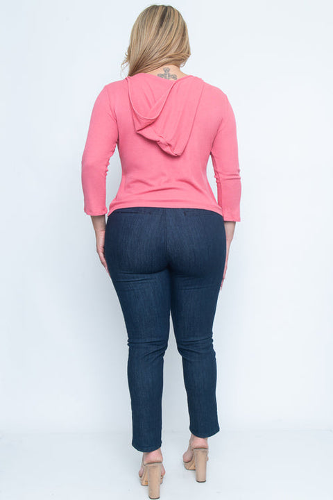 3/4 Plus Size Top (ZB7789) Pink / ( 1X-2X-3X- 1-1-1)