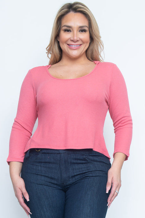 3/4 Plus Size Top (ZB7789) Pink / ( 1X-2X-3X- 1-1-1)
