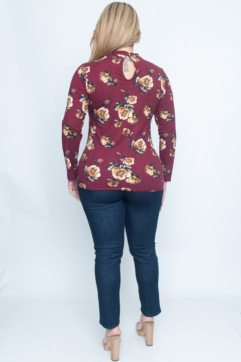 Plus Size Long Sleeve Top (ZB9389) Burgundy / ( 1xl-2xl-3xl- 1-1-1)