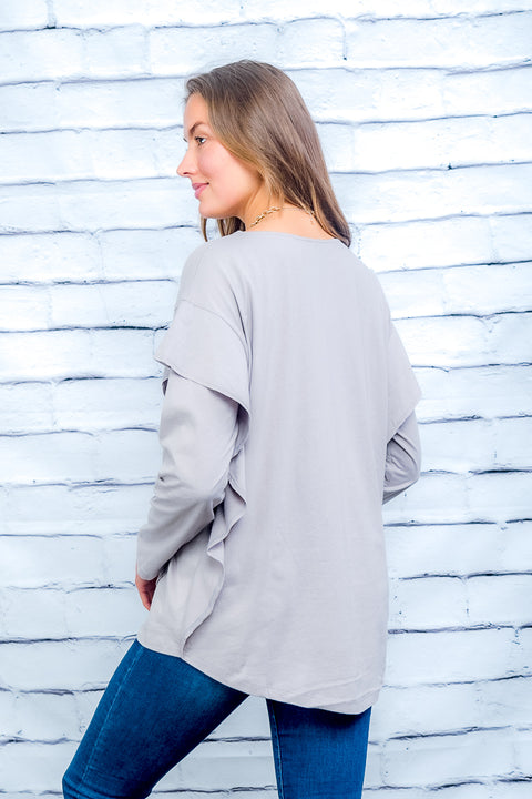 Long Sleeve Top (T2031-KL) Grey / ( S-M / M-L- 3-3)