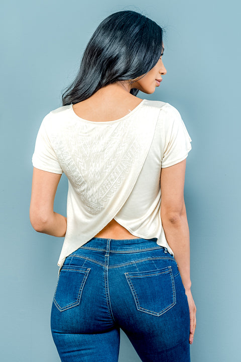 Beige Short Sleeve Top (123065) Natural / ( S,M,L- 2,2,2)