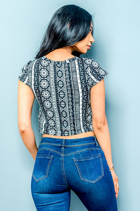 Short Sleeve Top (2543-TM) Black-White / (S-M-L - 2-2-2)