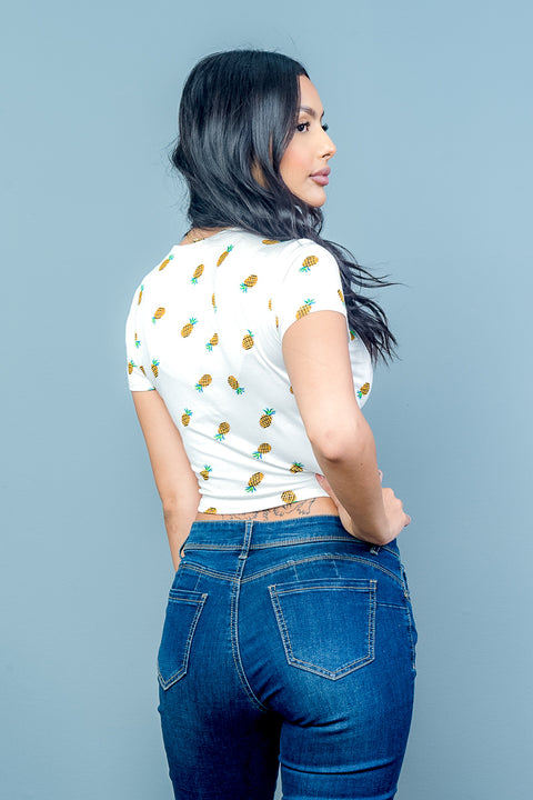 Short Sleeve Pineapple Top (AY31842P) Ivory / (S-M-L - 2-2-2)