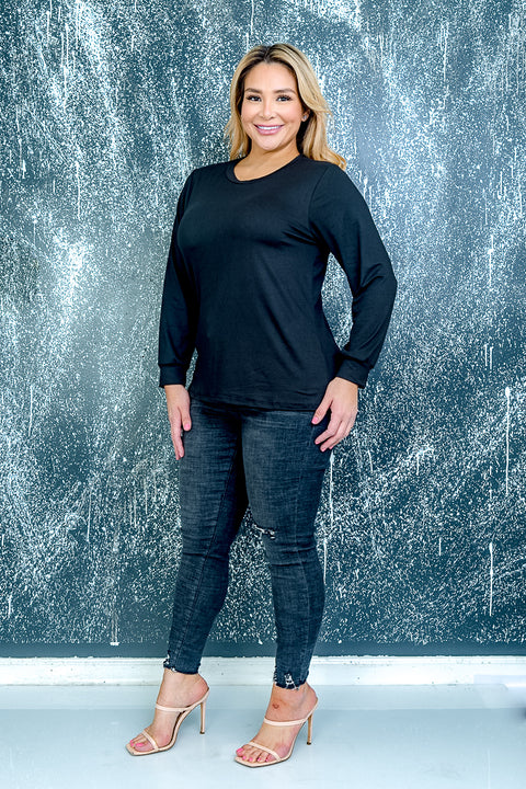 Plus Size Long Sleeve Top (ZA3603) Black / (1X-2X-3X - 2-2-2)
