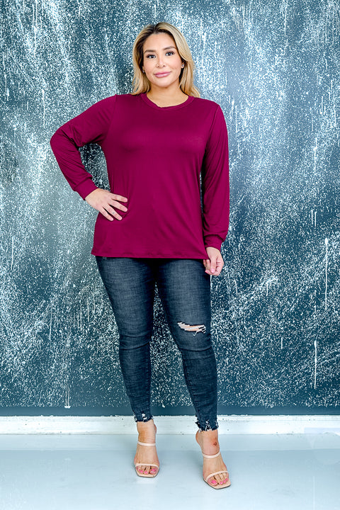 Plus Size Long Sleeve Top (ZA3603) Burgundy / (1X-2X-3X - 2-2-2)