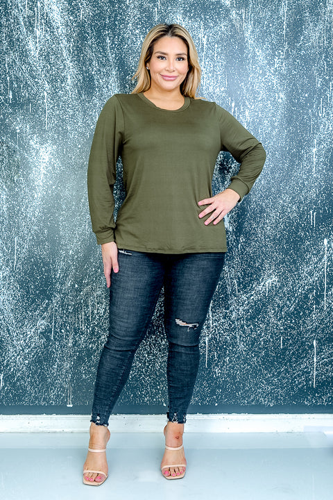 Plus Size Long Sleeve Top (ZA3603) Olive / (1X-2X-3X - 2-2-2)