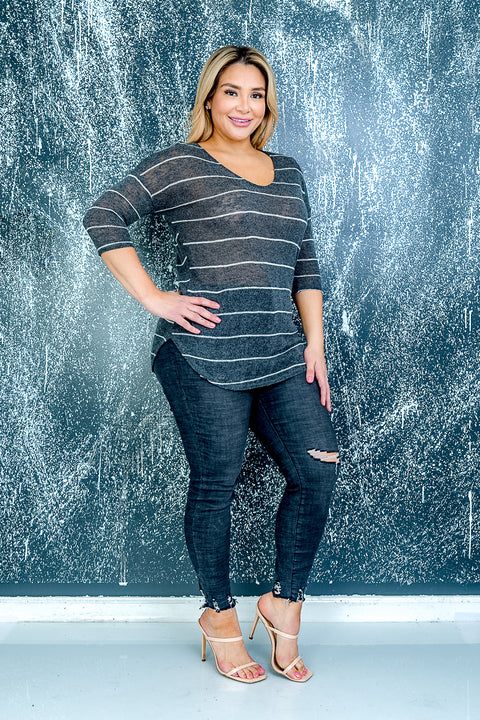 Plus Size Short Sleeve Top (ZA3851) Black / (1X-2X-3X - 2-2-2)