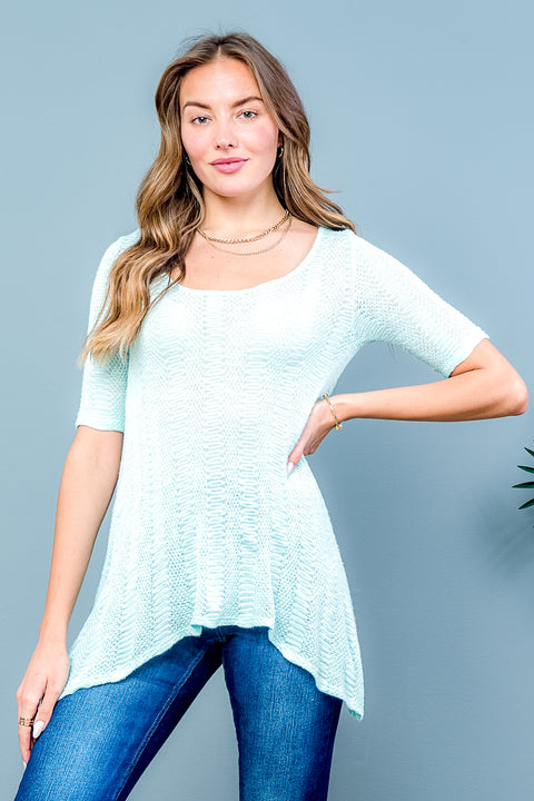 3/4 Sleeve Handkerchief Hem Top (DK3427) - Wholesale Fashion Couture 