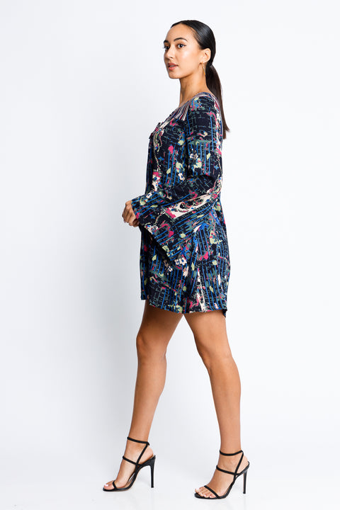 Multy Long Sleeve Mini Dress (LD40837) - Wholesale Fashion Couture 